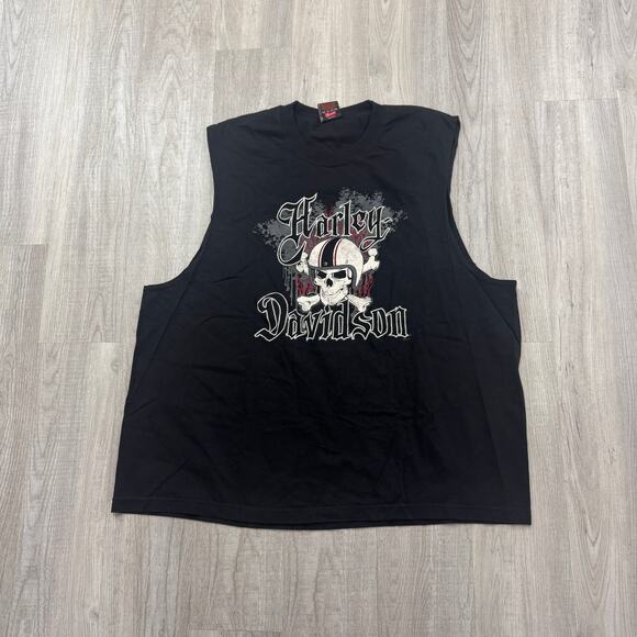 Harley Davidson Tank Top Shirt Mens 3XL Black Skull Grunge Biker Motorcycles - Picture 1 of 7